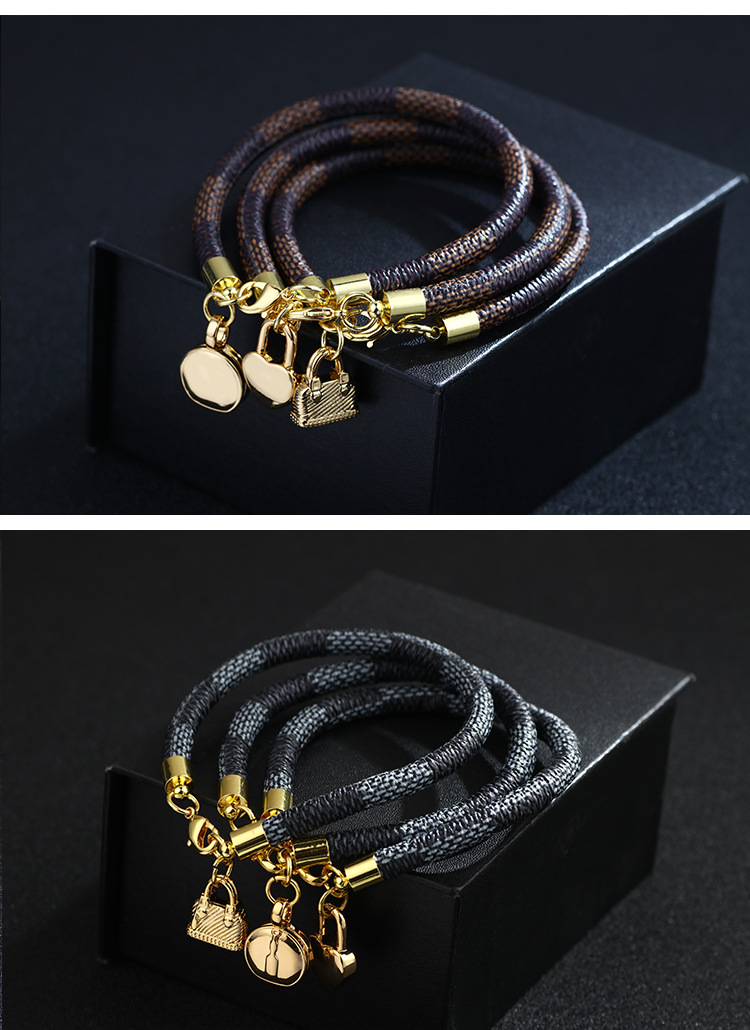 Fashion black Pu Striped Leather Brass Button Plated Solid Gold Bracelet,Fashion Bracelets