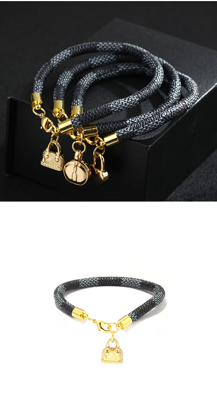 Fashion Brown Stripe Bag Pendant Plated Genuine Gold Bracelet,Fashion Bracelets