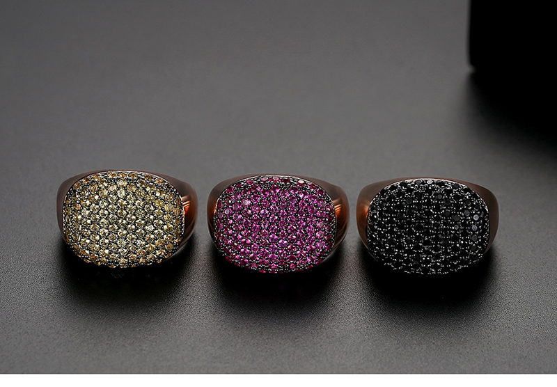 Fashion Black Gold Plated Ring With Copper Plated Zircon,Rings