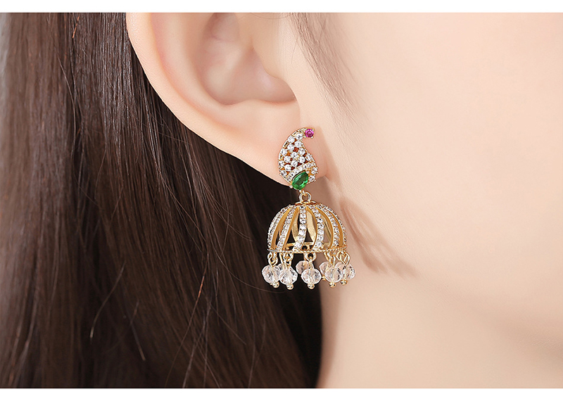 Fashion 18k Gold Copper Inlaid Zircon Pierced Bell Earrings,Earrings