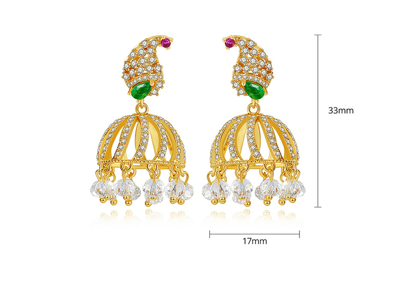 Fashion 18k Gold Copper Inlaid Zircon Pierced Bell Earrings,Earrings