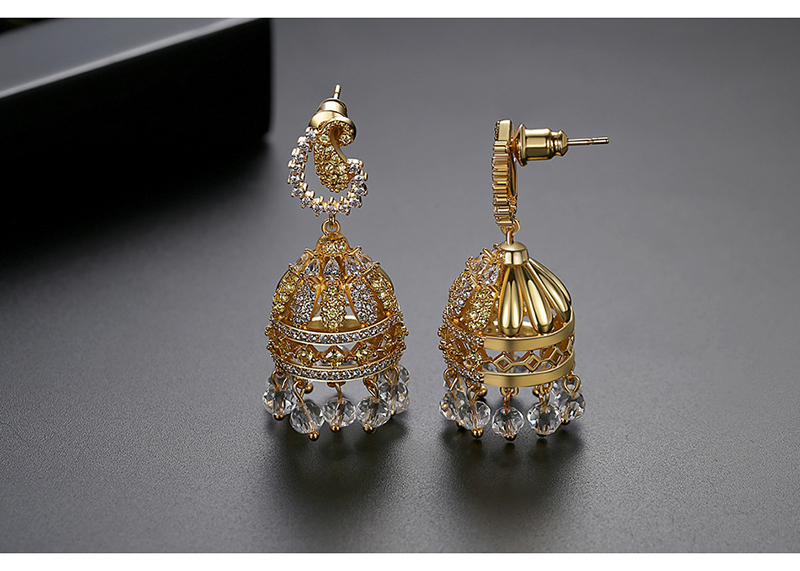 Fashion 18k Gold Copper Inlaid Zircon Hollow Tassel Pearl Pendant Earrings,Earrings