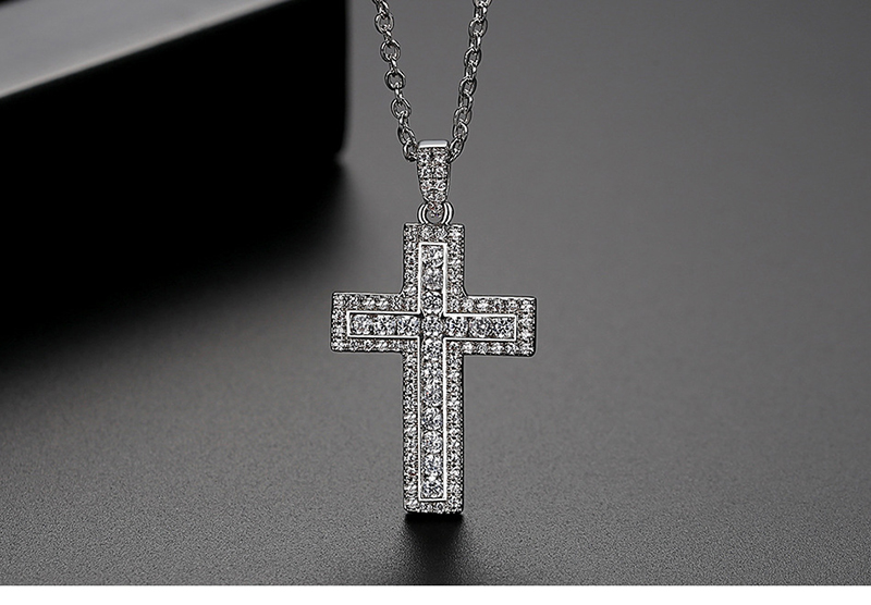 Fashion Platinum Copper Inlaid Zircon Cross Necklace,Necklaces