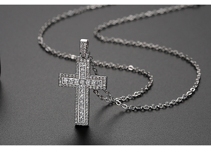 Fashion Platinum Copper Inlaid Zircon Cross Necklace,Necklaces