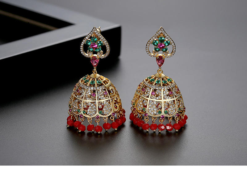Fashion 18k Gold Copper Inlaid With Zircon: Hollow Flowers: Tassels,Earrings