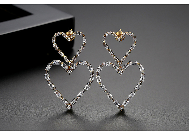 Fashion Platinum Copper Bonded Zircon Love Earrings,Earrings