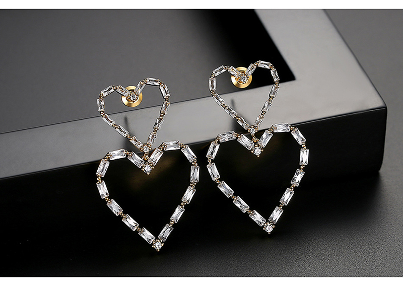 Fashion 18k Gold Copper Bonded Zircon Love Earrings,Earrings