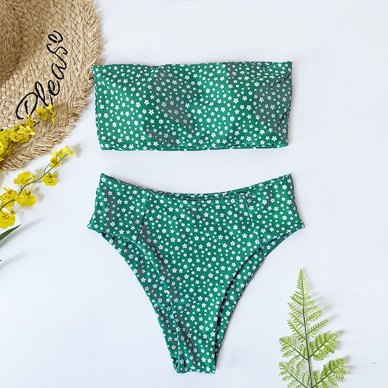 Fashion Green Small Broken Flower Swimming Suit,Bikini Sets