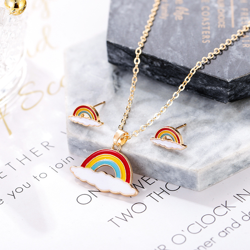 Fashion Colour Alloy Drip Oil Rainbow Necklace Suit,Jewelry Sets