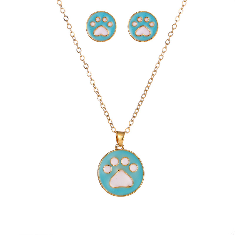 Fashion Blue Alloy Dripping Oil Animal Cat Claws Necklace Ear Studs Set,Jewelry Sets