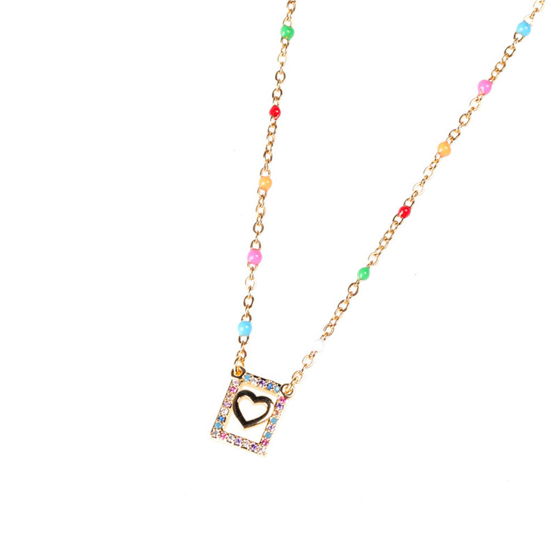 Fashion Golden Square Hollow Stainless Steel Dripping Oil Drilling Diamond Necklace,Necklaces