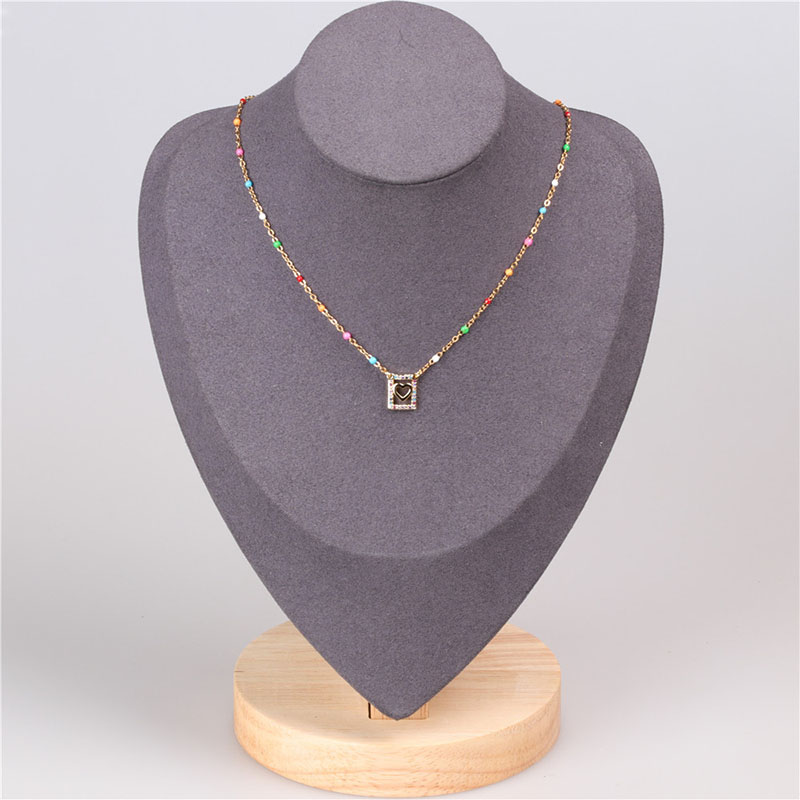 Fashion Golden Square Hollow Stainless Steel Dripping Oil Drilling Diamond Necklace,Necklaces