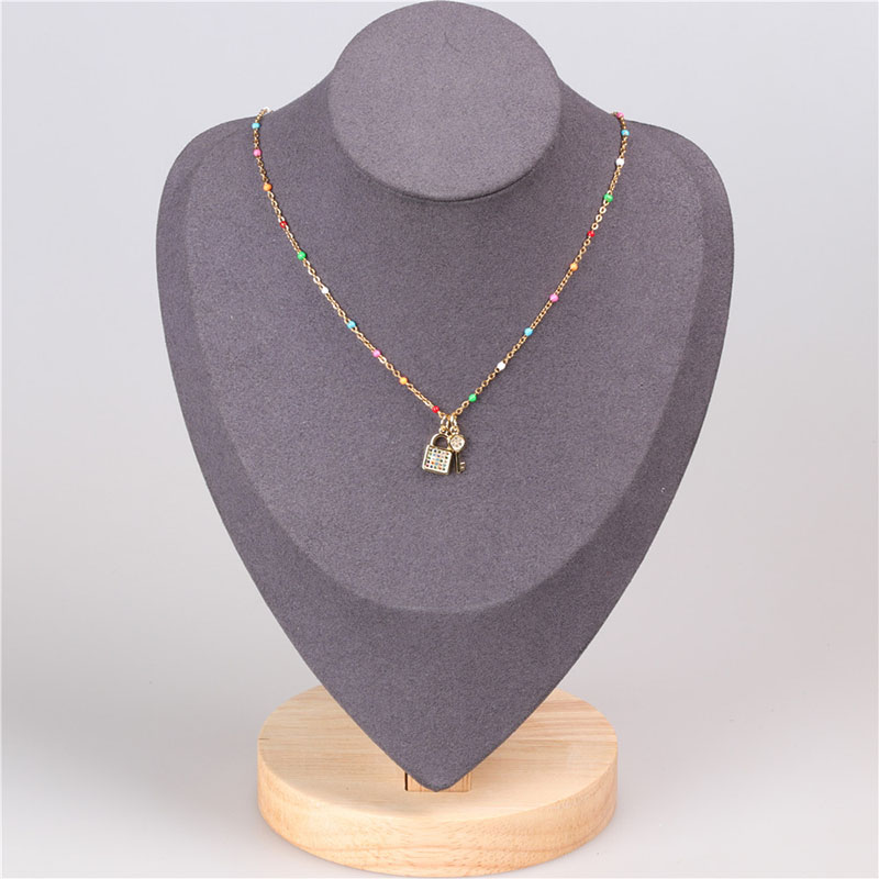 Fashion Golden Diamond Lock Key Pendant Necklace,Necklaces