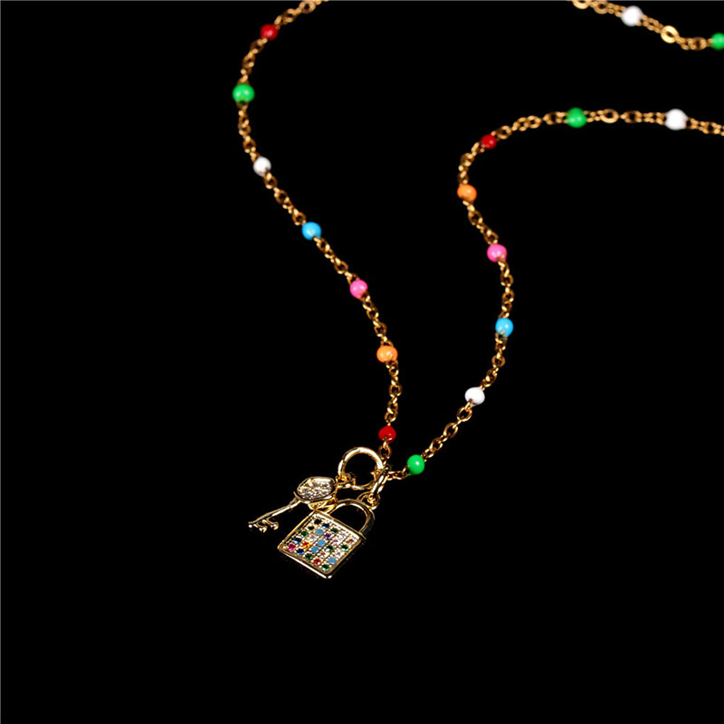 Fashion Golden Diamond Lock Key Pendant Necklace,Necklaces