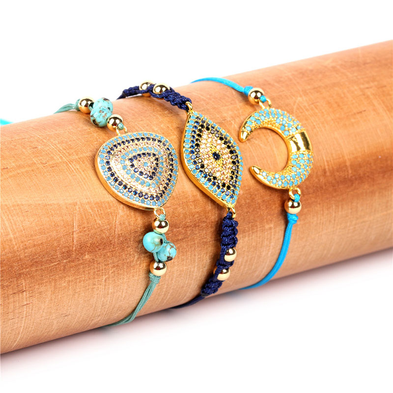 Fashion Blue Moon Copper Micro Zircon Eye Woven Braided Bracelet,Bracelets