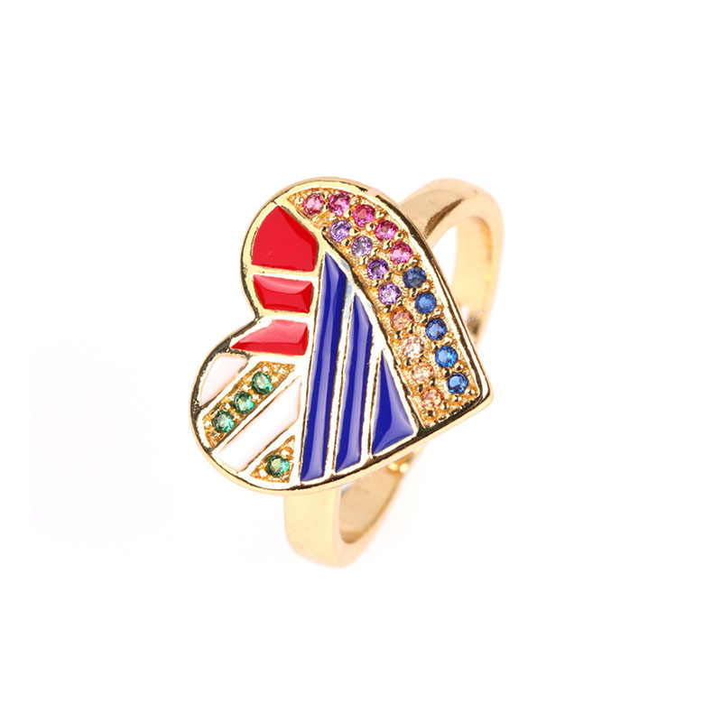 Fashion White Copper Plated Micro Coated Diamond Dripping Oil Love Peach Heart Opening Ring,Rings