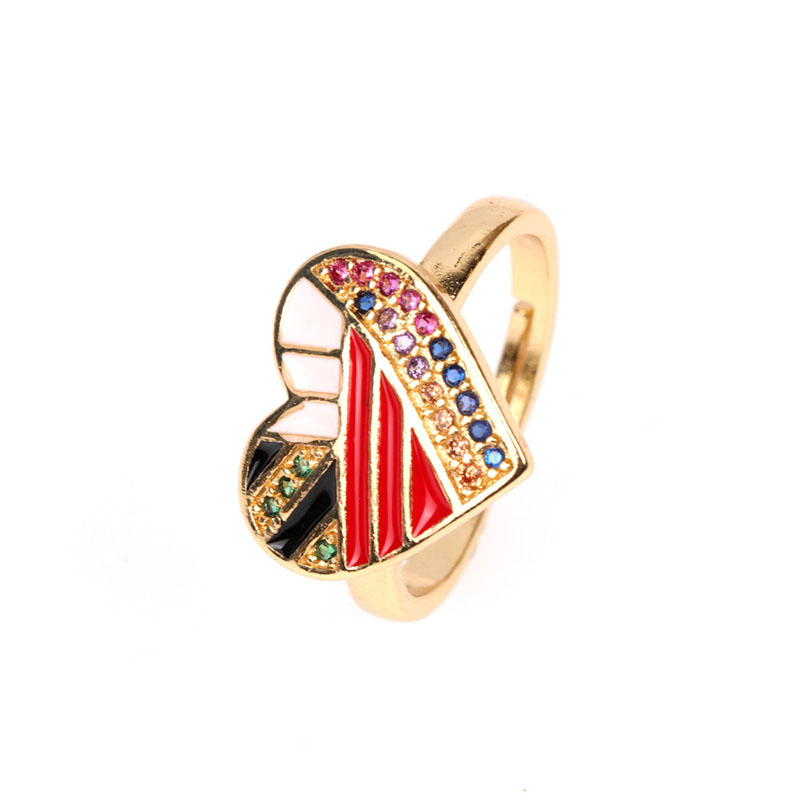 Fashion Red Copper Plated Micro Coated Diamond Dripping Oil Love Peach Heart Opening Ring,Rings