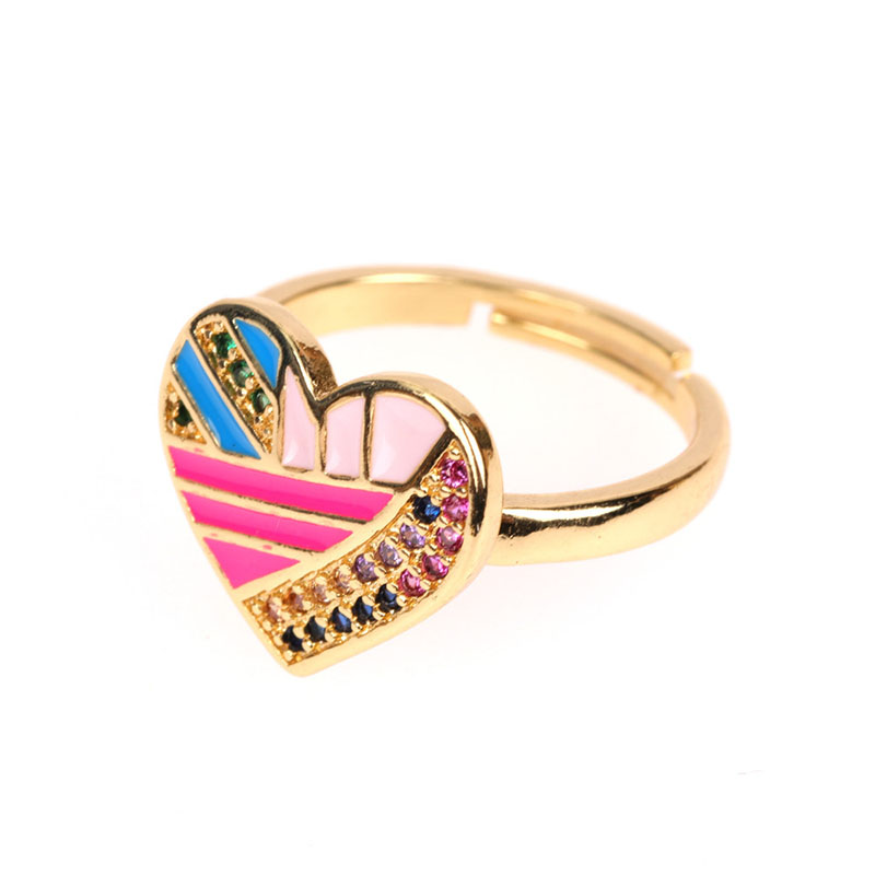 Fashion Pink Copper Plated Micro Coated Diamond Dripping Oil Love Peach Heart Opening Ring,Rings