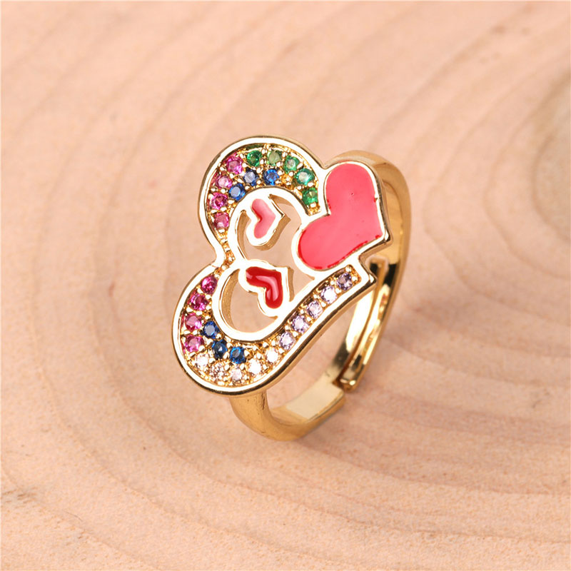 Fashion Colour Tiny Peach Heart Zircon Adjustable Rings,Rings