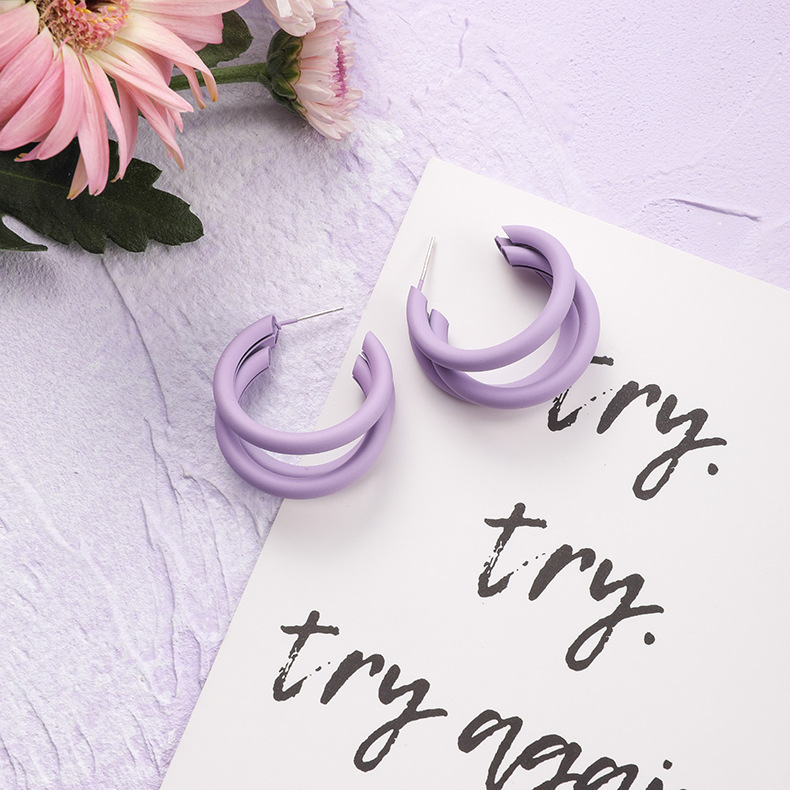 Fashion Gap Love Love Purple  Silver Needle Flower Earrings,Hoop Earrings