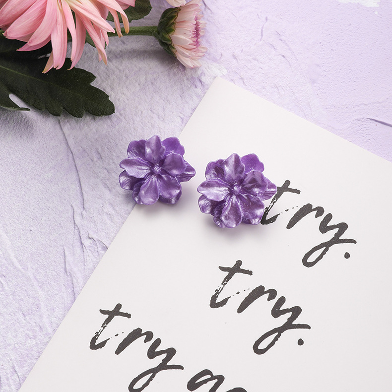 Fashion Thin Tube: Line: Love: Purple.  Silver Needle Flower Earrings,Hoop Earrings