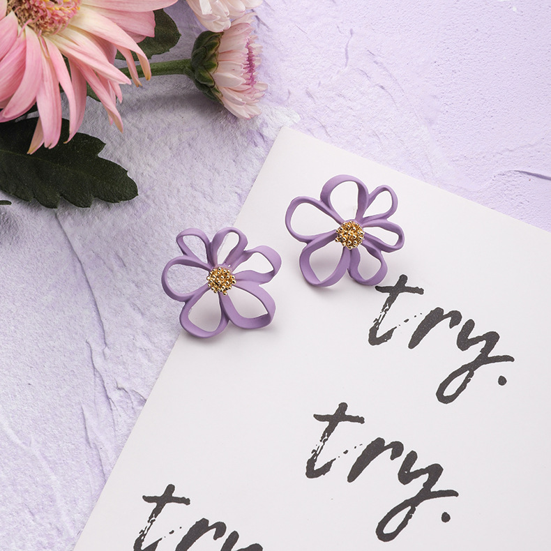 Fashion Embroidered Butterfly Purple  Silver Needle Flower Earrings,Stud Earrings