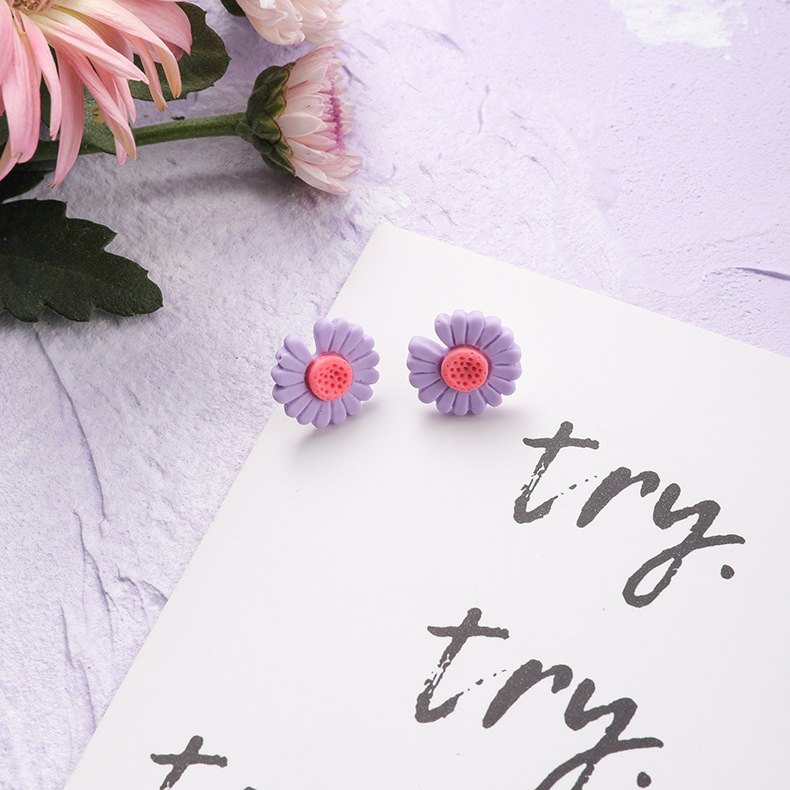 Fashion Pleated Flower Purple  Silver Needle Flower Earrings,Stud Earrings