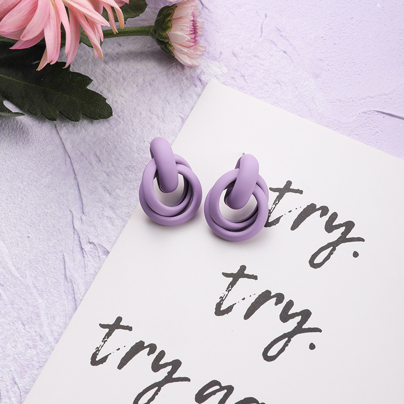 Fashion Double Circle Purple  Silver Needle Flower Earrings,Stud Earrings