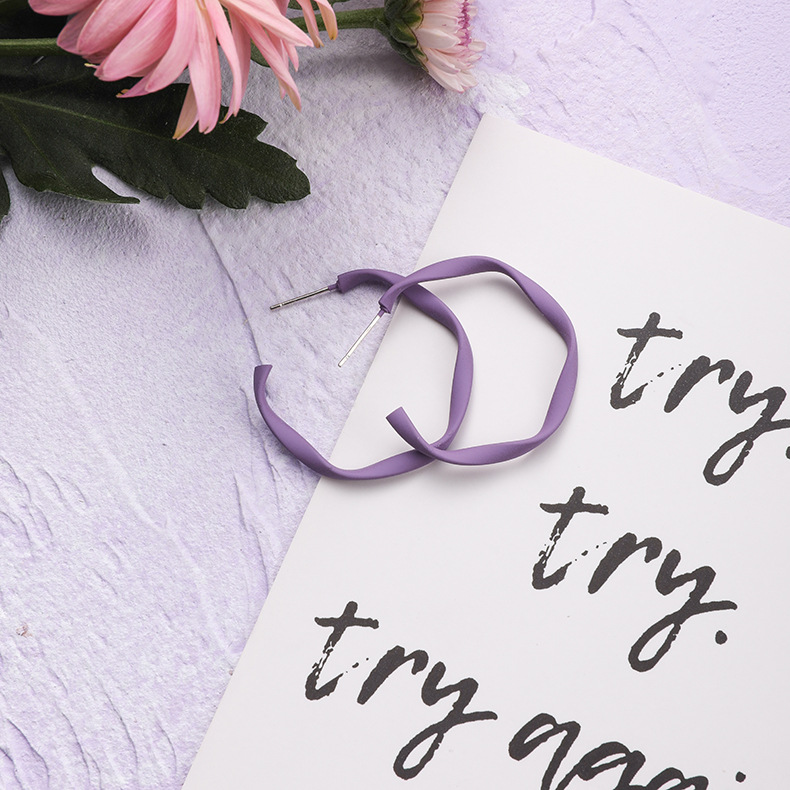 Fashion Thin Tube: Line: Love: Purple.  Silver Needle Flower Earrings,Hoop Earrings