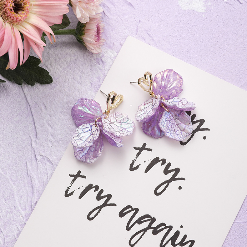 Fashion Chain Purple  Silver Needle Flower Earrings,Drop Earrings