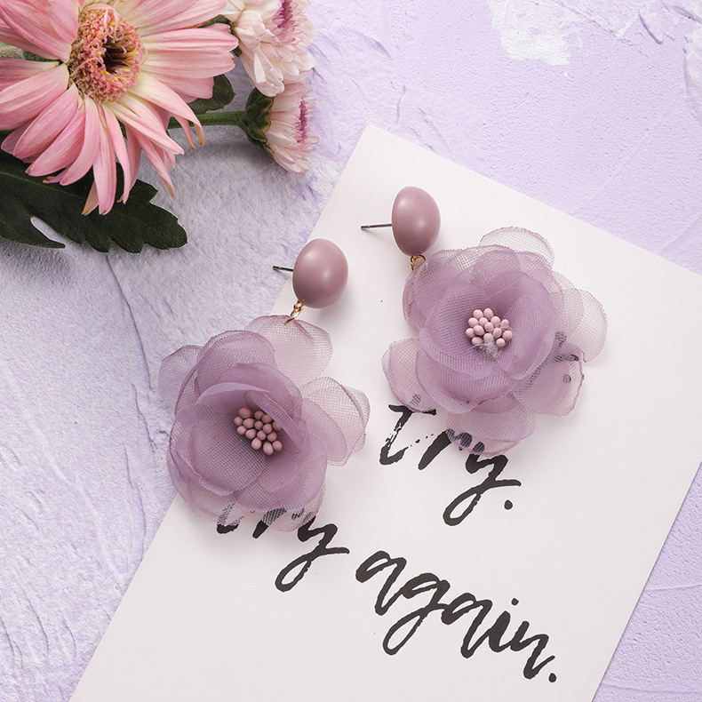 Fashion Double Circle Purple  Silver Needle Flower Earrings,Stud Earrings