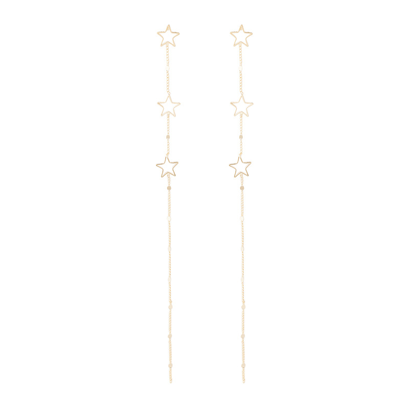 Fashion Pentagram Gold  Silver Needle Geometry Long Chain Long Tassel Earrings,Drop Earrings