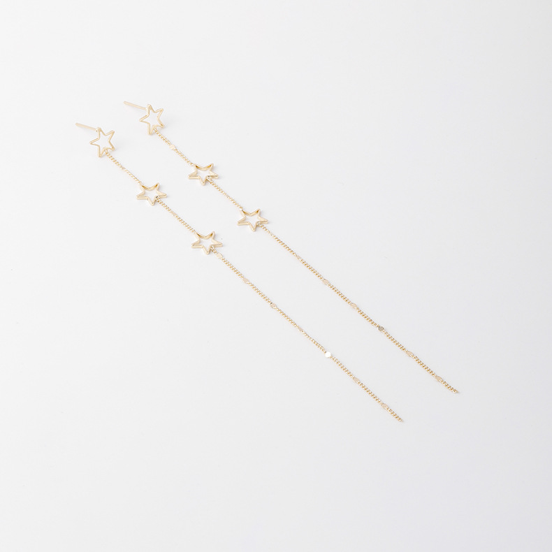 Fashion Pentagram Gold  Silver Needle Geometry Long Chain Long Tassel Earrings,Drop Earrings