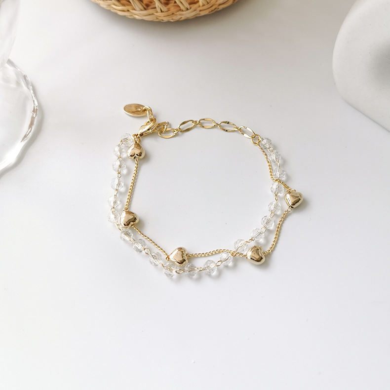 Fashion Golden Crystal Love Double Chain Chain Bracelet,Fashion Bracelets