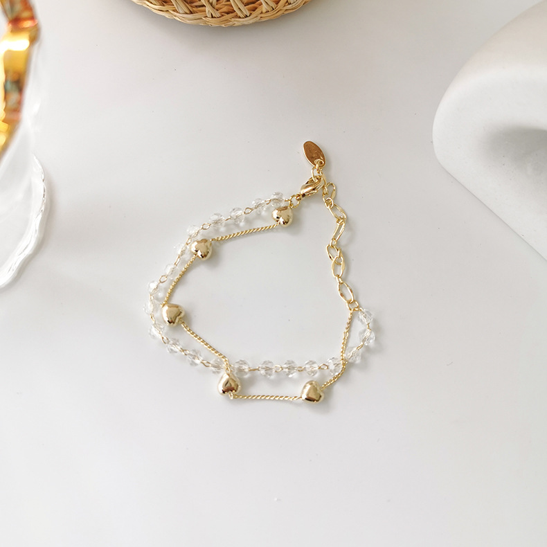 Fashion Golden Crystal Love Double Chain Chain Bracelet,Fashion Bracelets