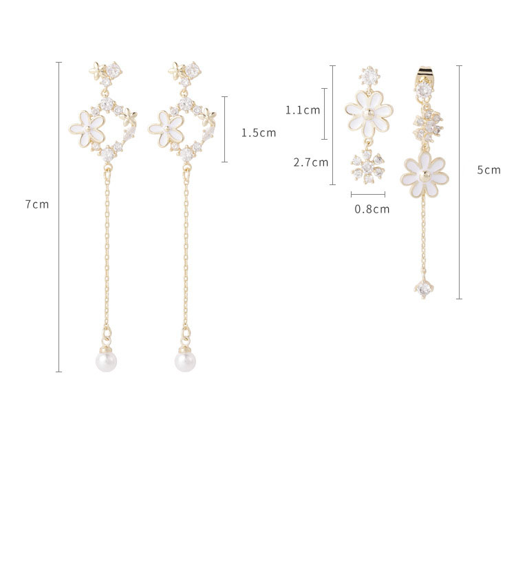 Fashion Asymmetrical Gold  Silver Needle Flower Tassel Earrings,Drop Earrings
