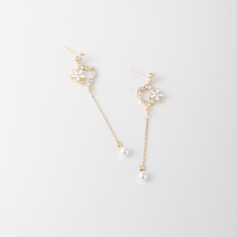 Fashion Asymmetrical Gold  Silver Needle Flower Tassel Earrings,Drop Earrings