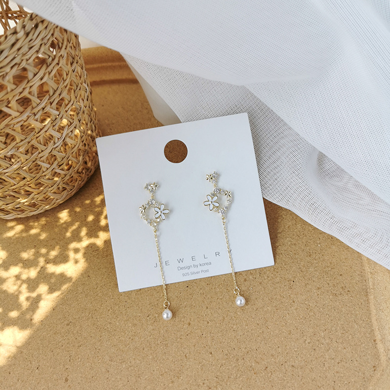 Fashion Symmetrical Gold  Silver Needle Flower Tassel Earrings,Drop Earrings