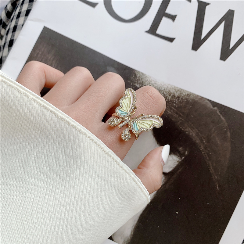 Fashion Colour Relief Butterfly Water Drill Enamel Dripping Oil Opening Ring,Fashion Rings