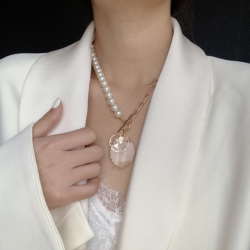 Fashion Golden Crystal Leaf Pearl Necklace Necklace,Pendants