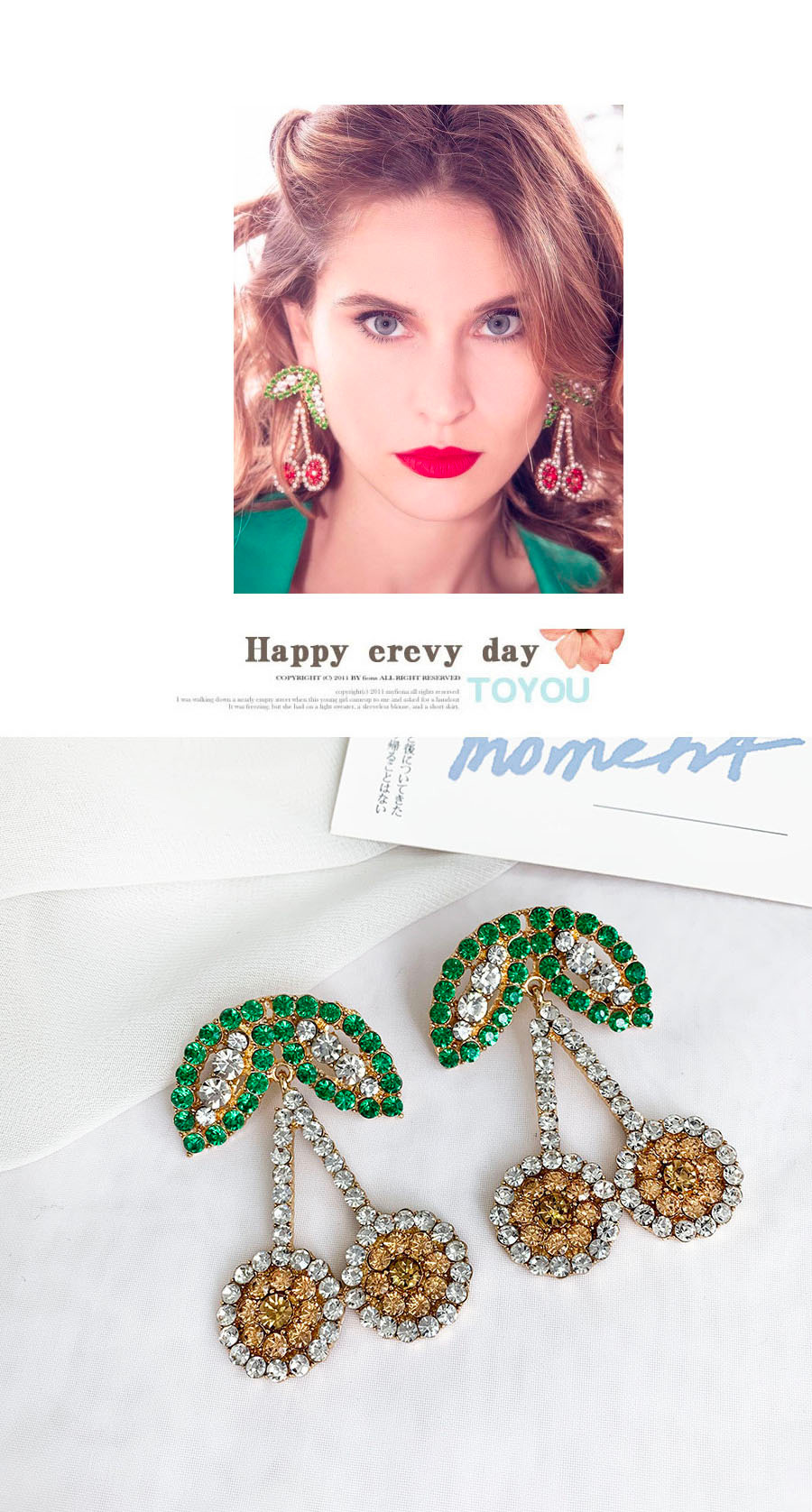Fashion Ab Color Alloy Diamond Cherry Studs,Drop Earrings