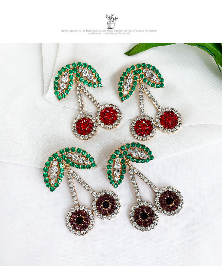 Fashion Ab Color Alloy Diamond Cherry Studs,Drop Earrings