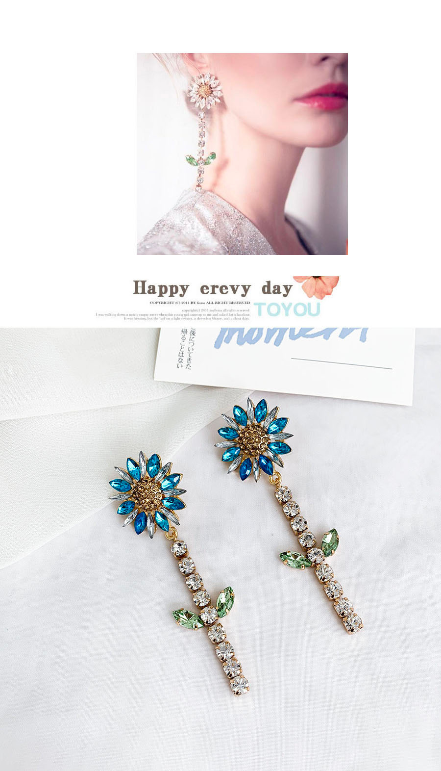 Fashion Blue Alloy Diamond Flower Ear Studs,Drop Earrings