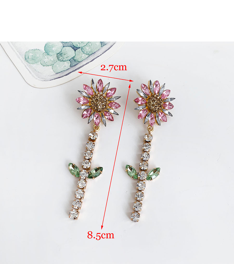 Fashion Pink Alloy Diamond Flower Ear Studs,Drop Earrings