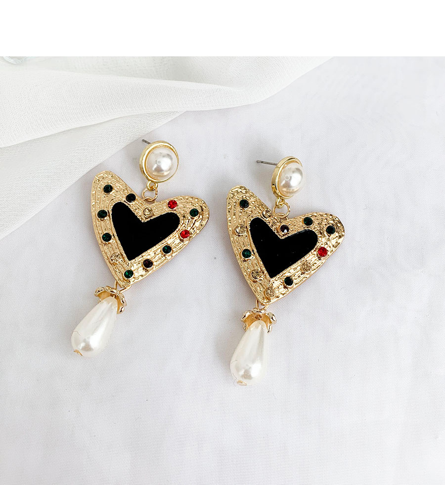Fashion Black Alloy Diamond Pearls: Dripping Oil: Love Earrings,Drop Earrings