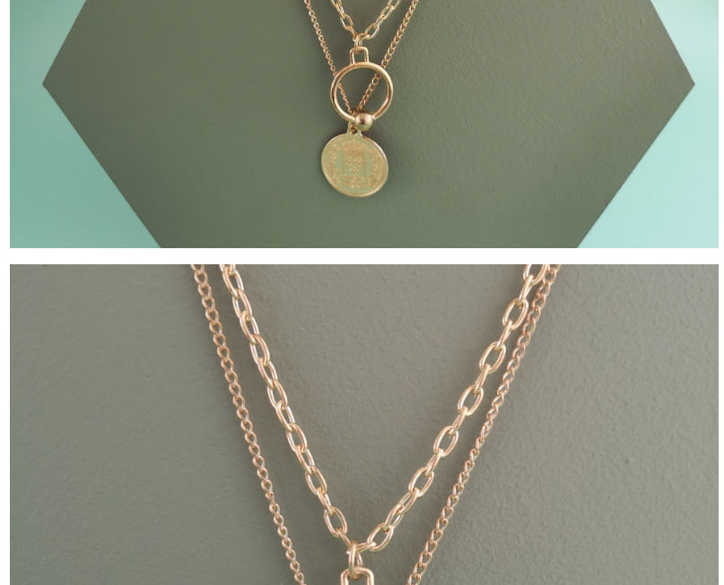 Fashion Golden Coin Shaped Geometric Circular Alloy Multilayer Necklace,Multi Strand Necklaces