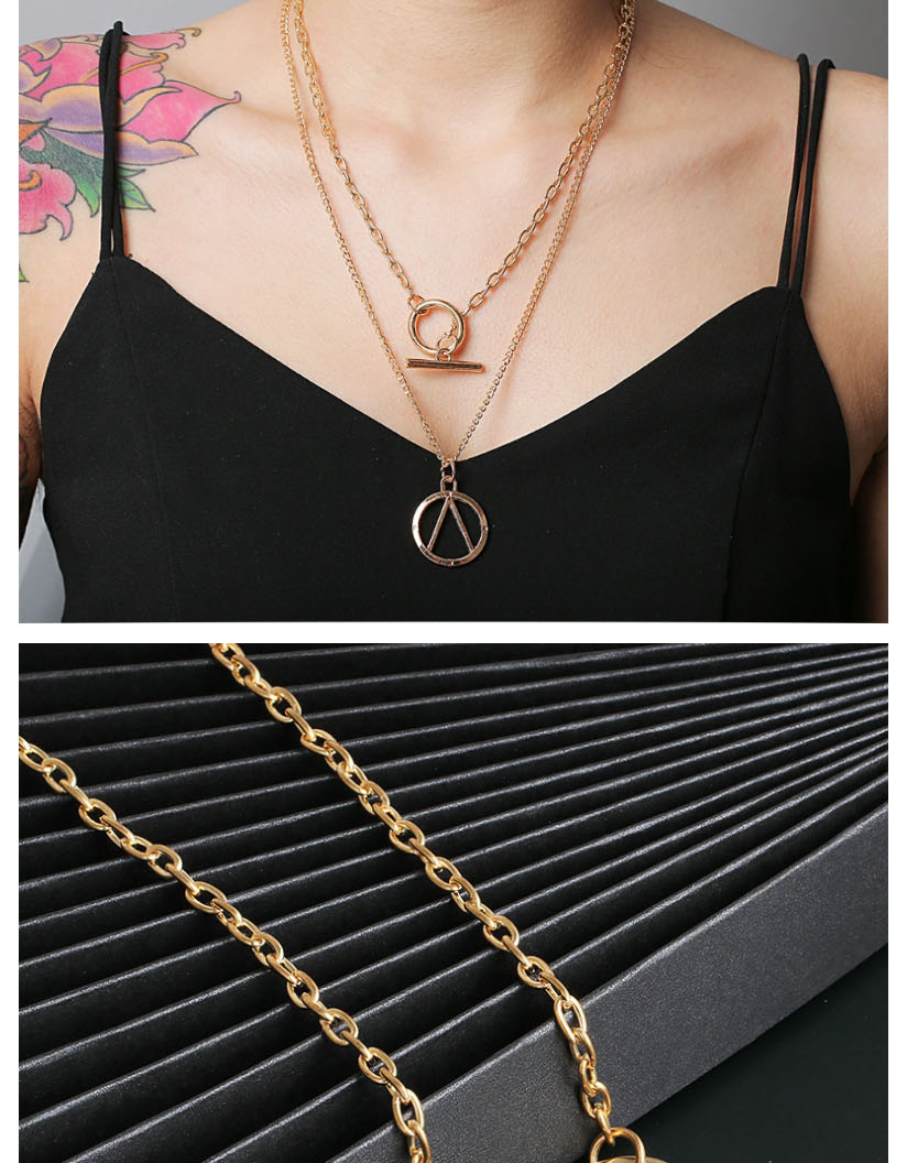 Fashion Golden Double Hollowed V Shape Geometric Alloy Multi Layer Necklace,Multi Strand Necklaces