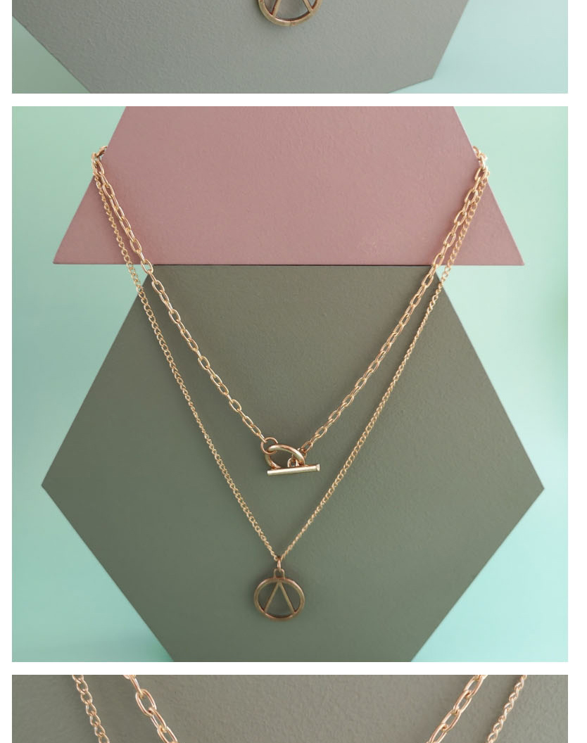 Fashion Golden Double Hollowed V Shape Geometric Alloy Multi Layer Necklace,Multi Strand Necklaces