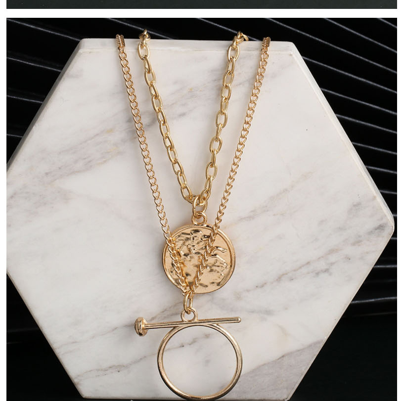 Fashion Golden Coin Embossed Coin Double Necklace,Multi Strand Necklaces