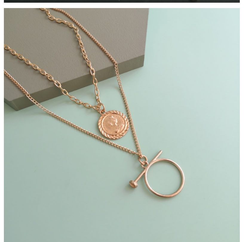 Fashion Golden Coin Embossed Coin Double Necklace,Multi Strand Necklaces